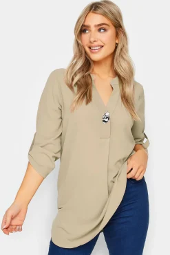 M&Co Womens M&Co Natural Brown Long Sleeve Button Blouse