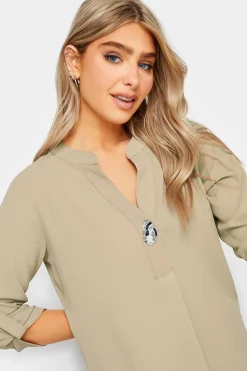 M&Co Womens M&Co Natural Brown Long Sleeve Button Blouse