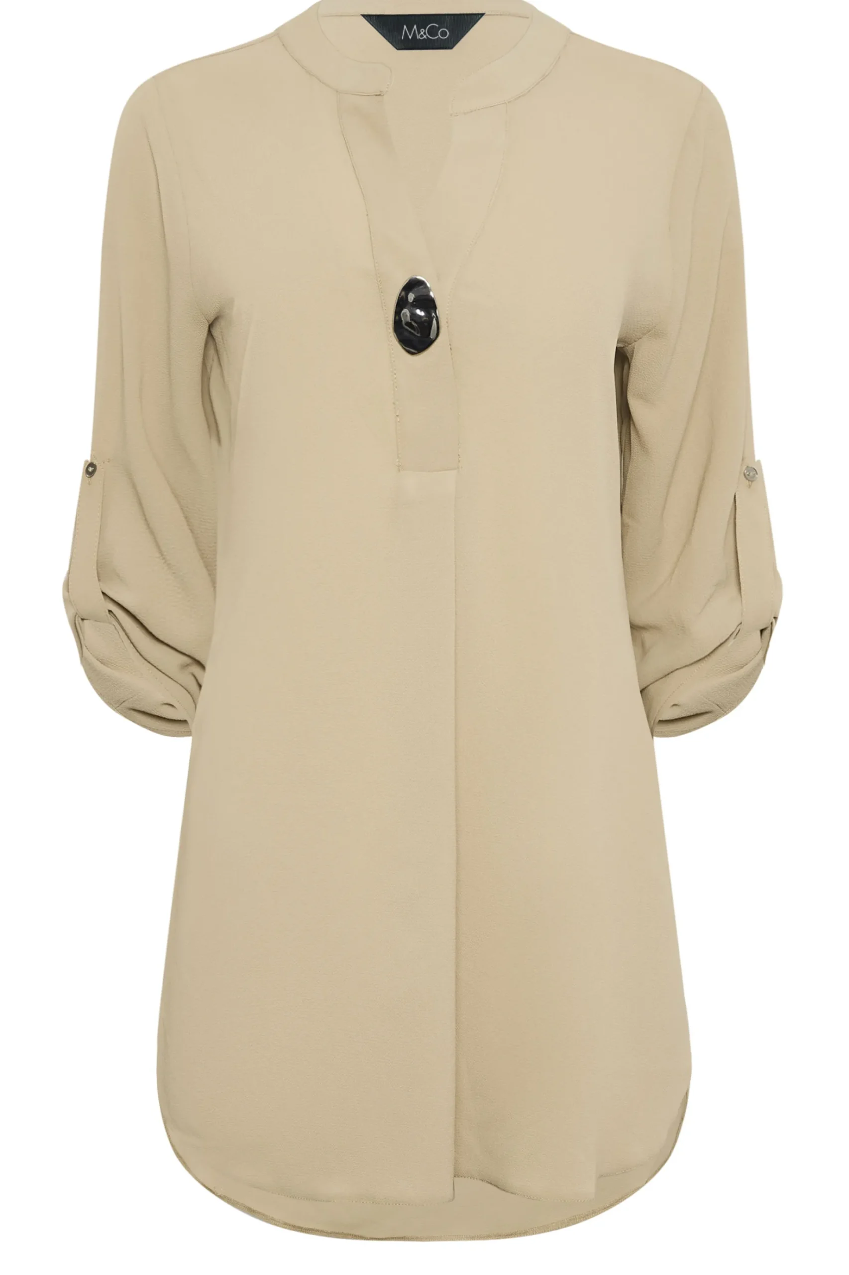 M&Co Womens M&Co Natural Brown Long Sleeve Button Blouse