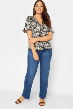 M&Co Womens M&Co Natural Leopard Frill Sleeve Blouse