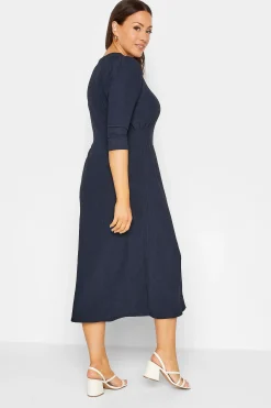 M&Co Womens M&Co Navy Blue Textured Button Through Dress