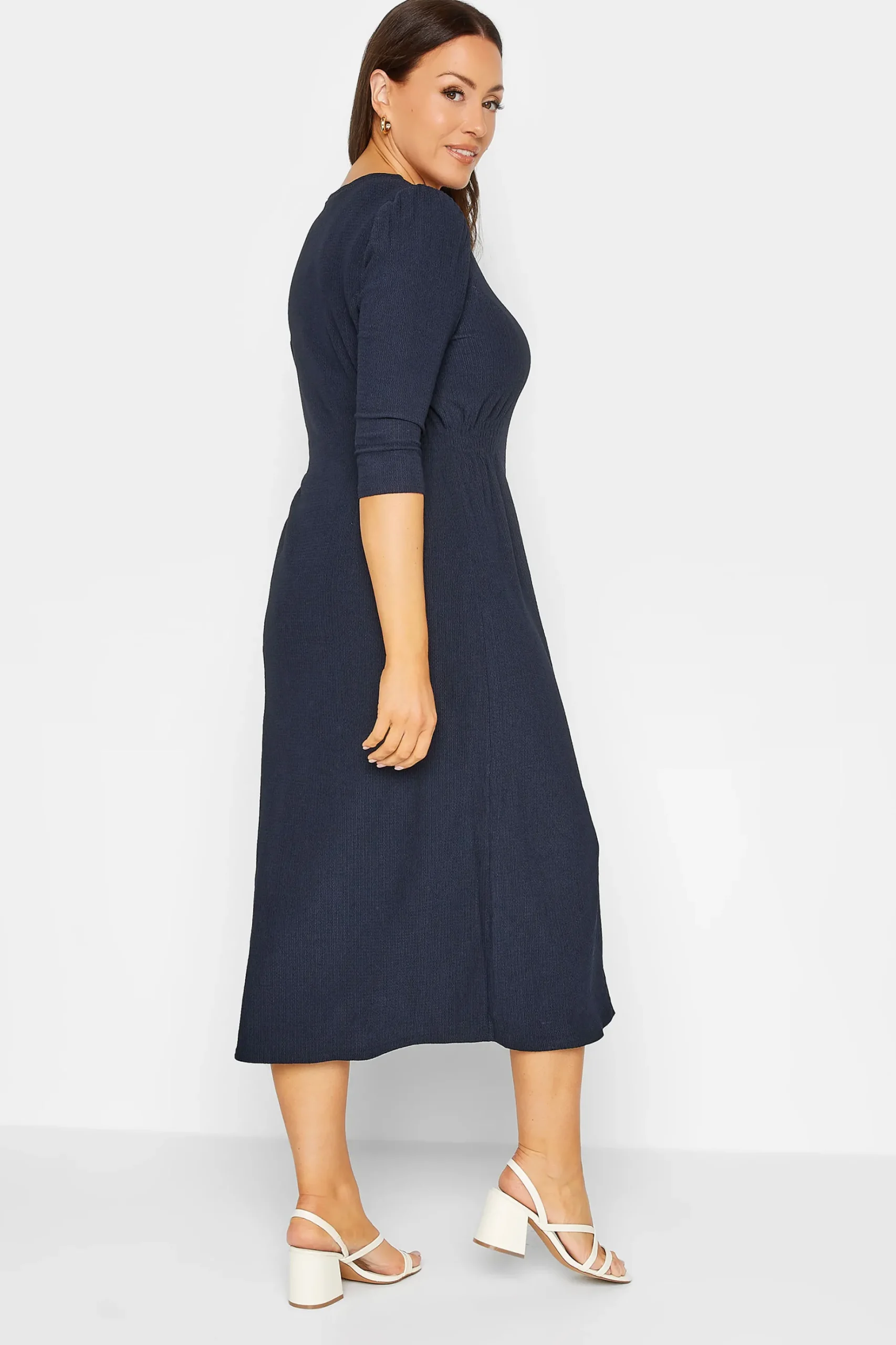 M&Co Womens M&Co Navy Blue Textured Button Through Dress
