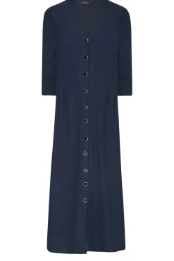 M&Co Womens M&Co Navy Blue Textured Button Through Dress