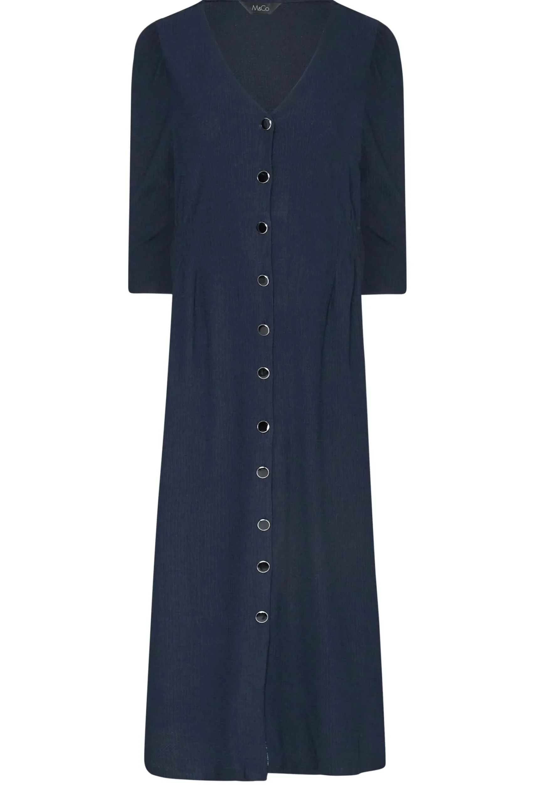 M&Co Womens M&Co Navy Blue Textured Button Through Dress