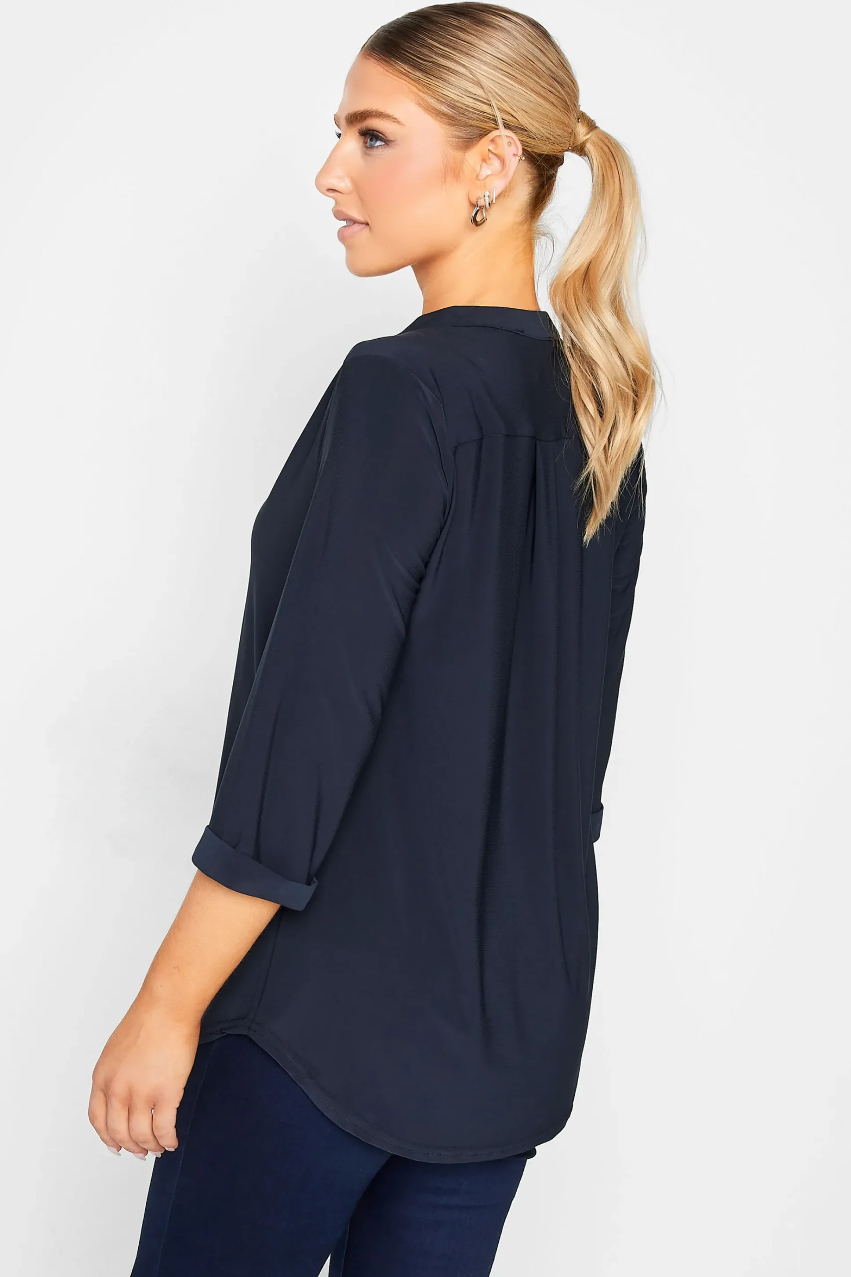 M&Co Womens M&Co Navy Blue Half Placket Shirt