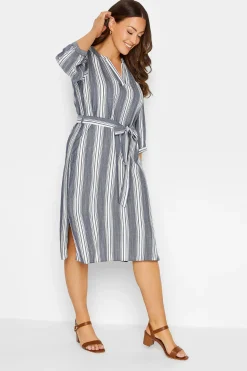 M&Co Womens M&Co Navy Blue Stripe Print Tie Waist Tunic Dress