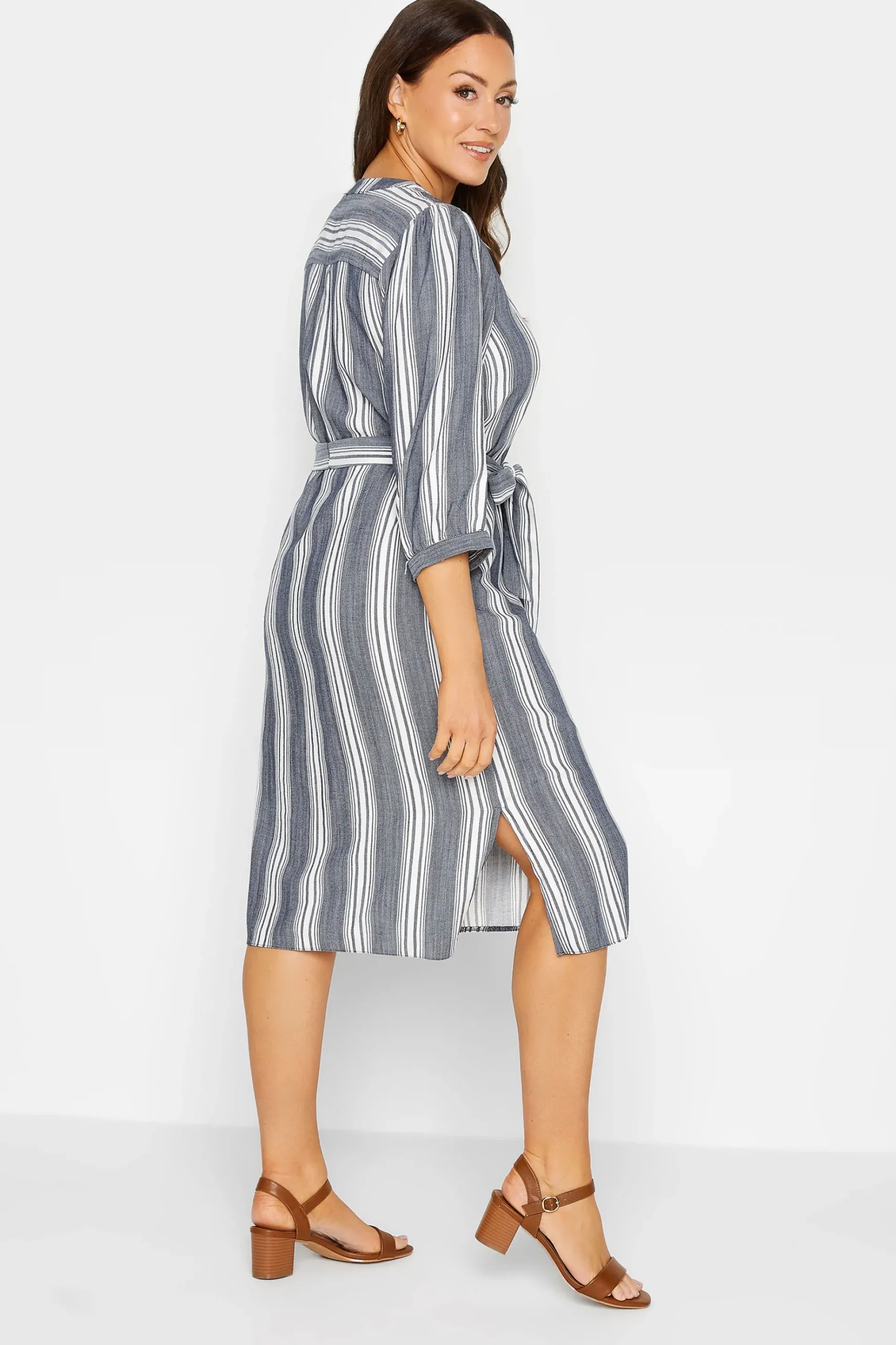 M&Co Womens M&Co Navy Blue Stripe Print Tie Waist Tunic Dress
