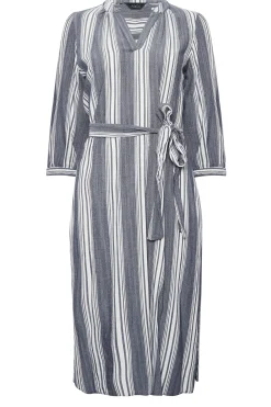 M&Co Womens M&Co Navy Blue Stripe Print Tie Waist Tunic Dress