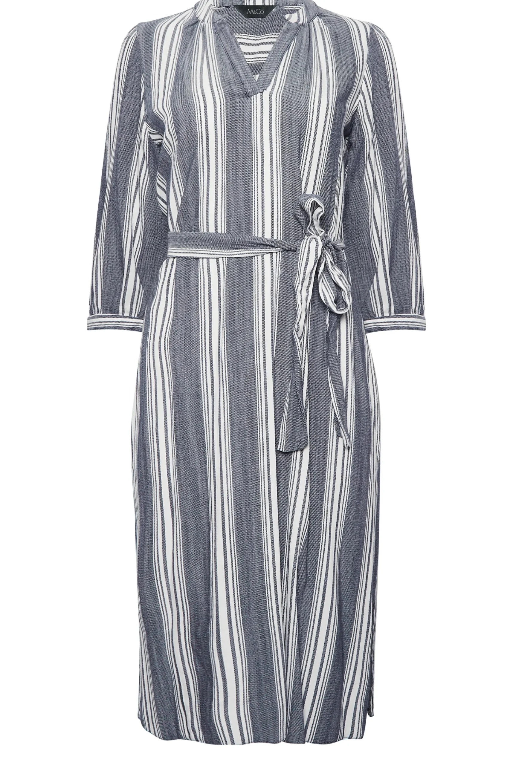 M&Co Womens M&Co Navy Blue Stripe Print Tie Waist Tunic Dress
