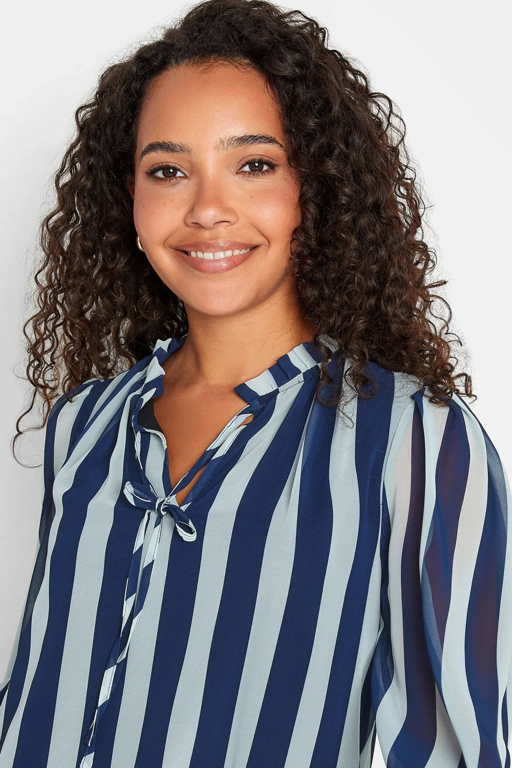 M&Co Womens M&Co Navy Blue Stripe Tie Neck Blouse