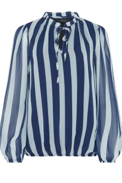 M&Co Womens M&Co Navy Blue Stripe Tie Neck Blouse