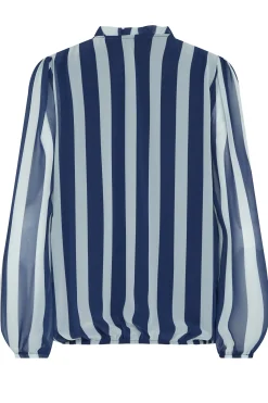M&Co Womens M&Co Navy Blue Stripe Tie Neck Blouse