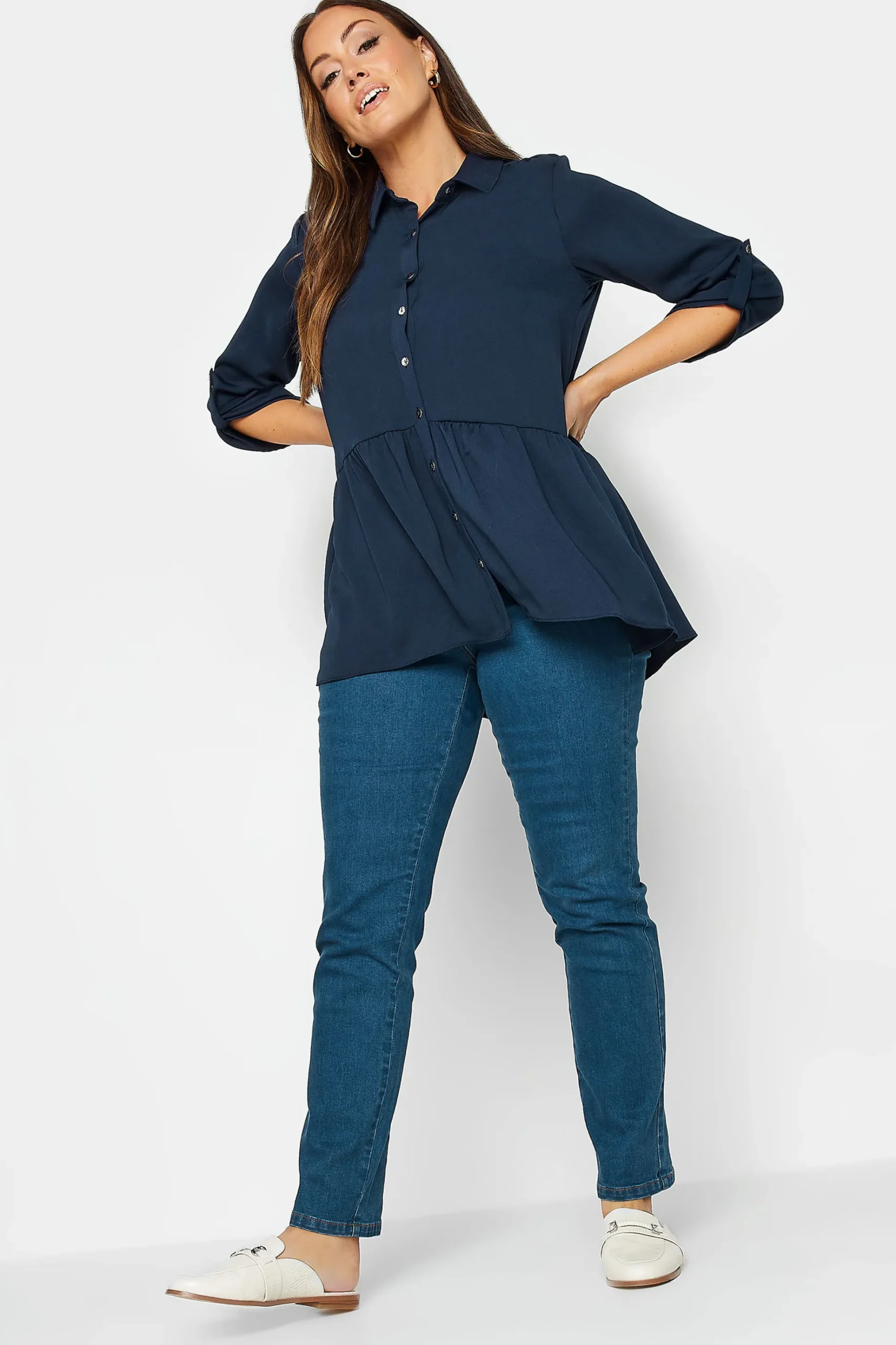 M&Co Womens M&Co Navy Blue Frill Hem Shirt