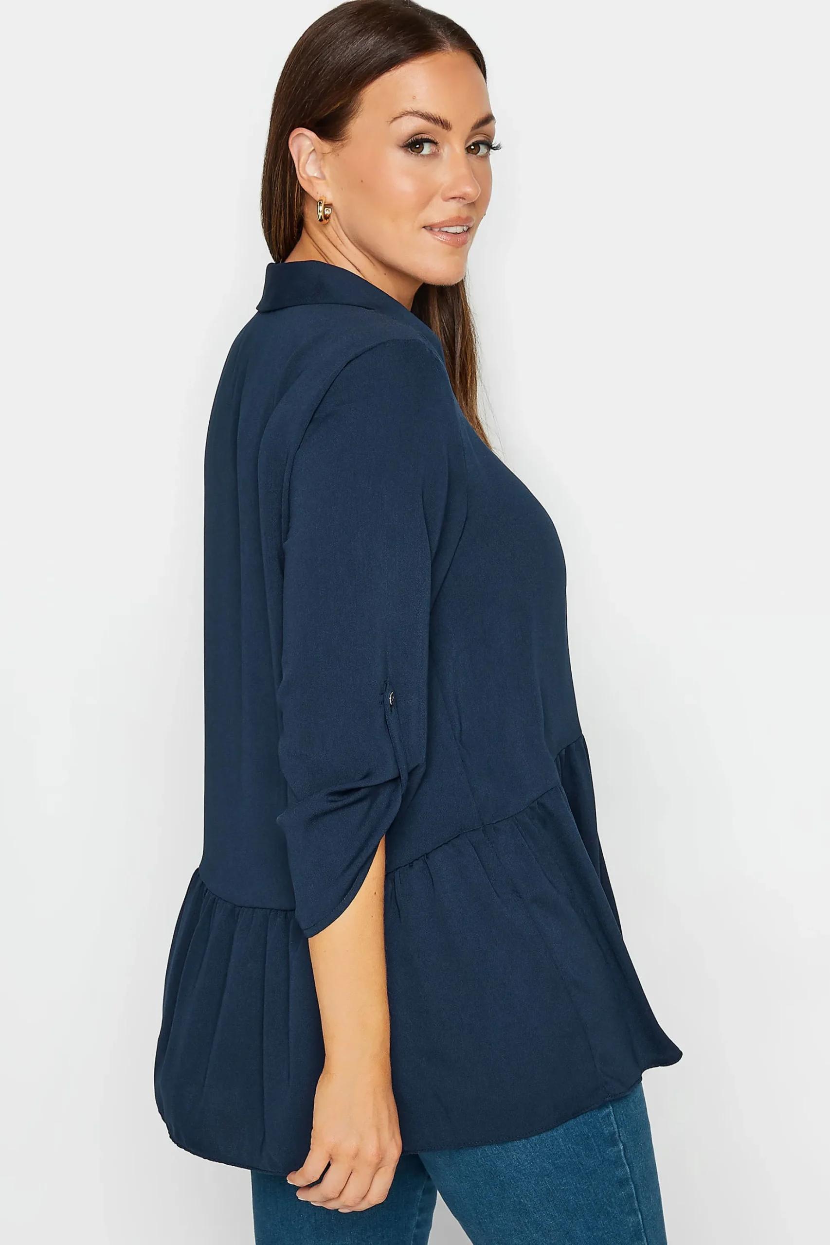M&Co Womens M&Co Navy Blue Frill Hem Shirt