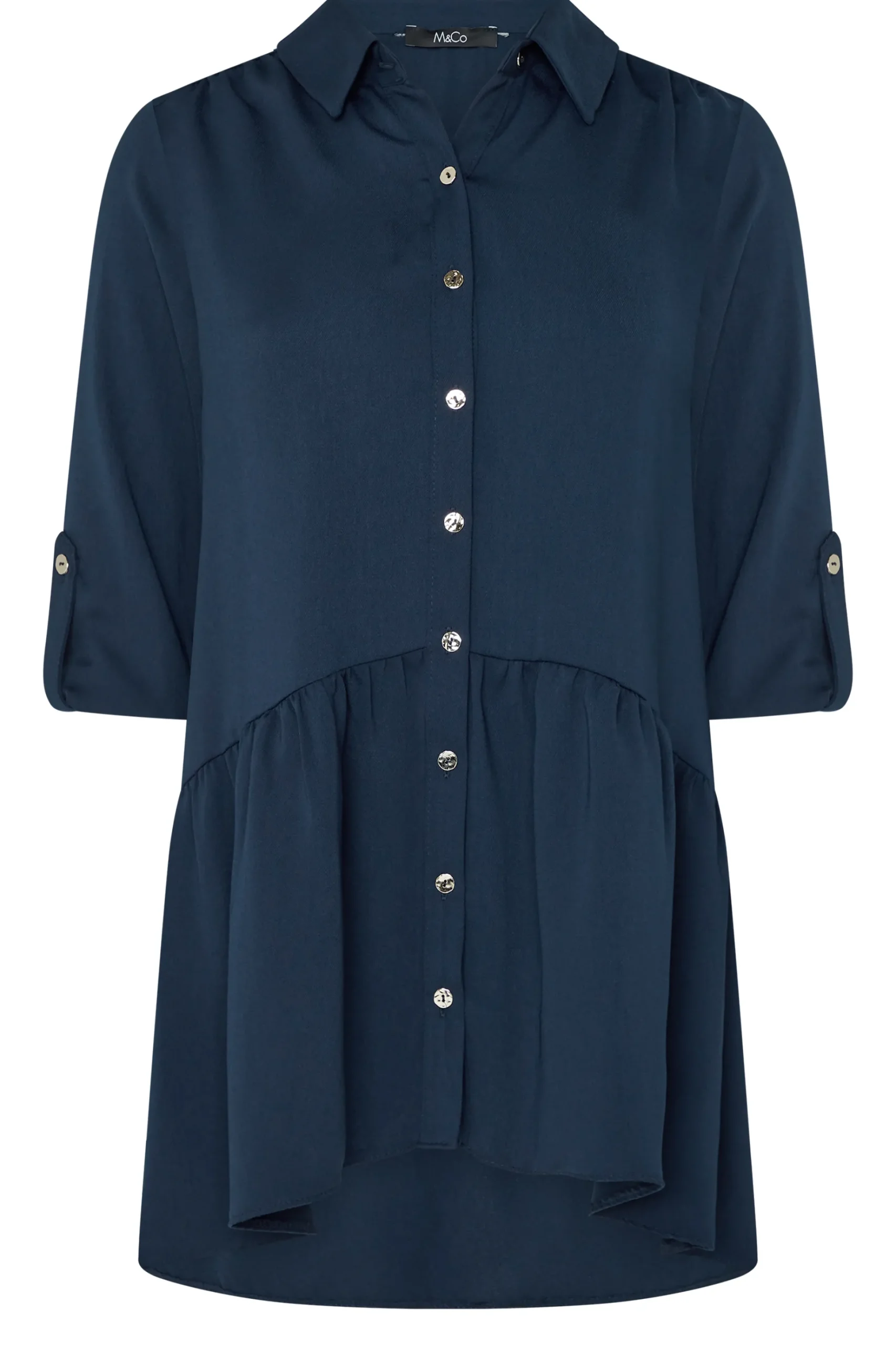 M&Co Womens M&Co Navy Blue Frill Hem Shirt