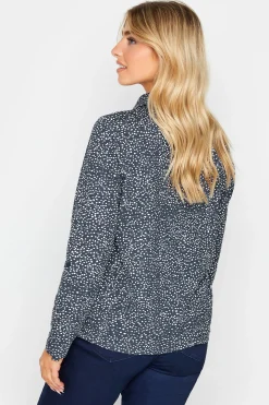 M&Co Womens M&Co Navy Blue Spot Print Cotton Shirt