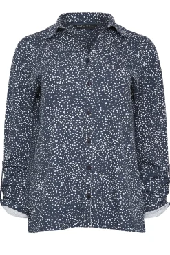M&Co Womens M&Co Navy Blue Spot Print Cotton Shirt