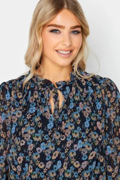 M&Co Womens M&Co Navy Blue Floral Pleated Blouse
