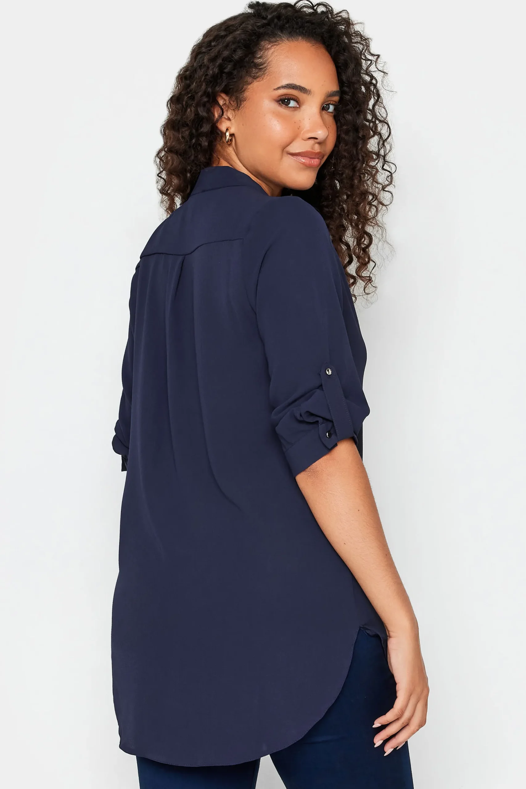 M&Co Womens M&Co Navy Blue Tab Sleeve Blouse