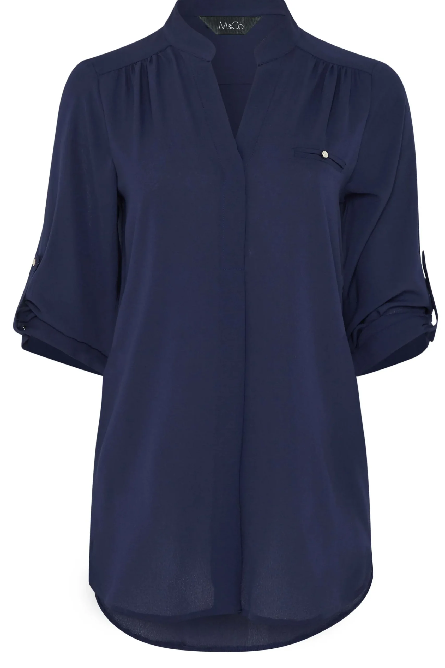 M&Co Womens M&Co Navy Blue Tab Sleeve Blouse