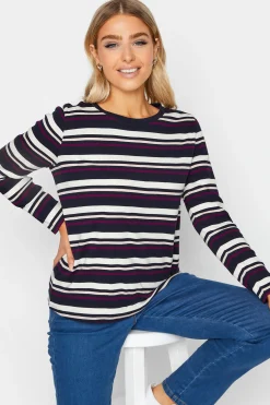 M&Co Womens M&Co Navy Blue Stripe Long Sleeve Cotton T-Shirt