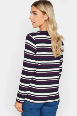 M&Co Womens M&Co Navy Blue Stripe Long Sleeve Cotton T-Shirt