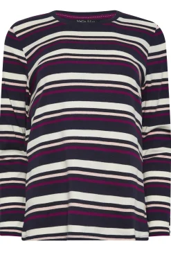 M&Co Womens M&Co Navy Blue Stripe Long Sleeve Cotton T-Shirt