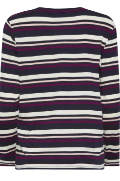 M&Co Womens M&Co Navy Blue Stripe Long Sleeve Cotton T-Shirt