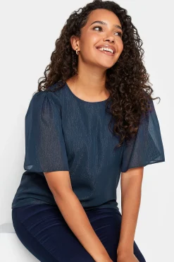M&Co Womens M&Co Navy Blue Glitter Blouse