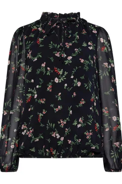 M&Co Womens M&Co Navy Blue Floral Print Tie Neck Blouse