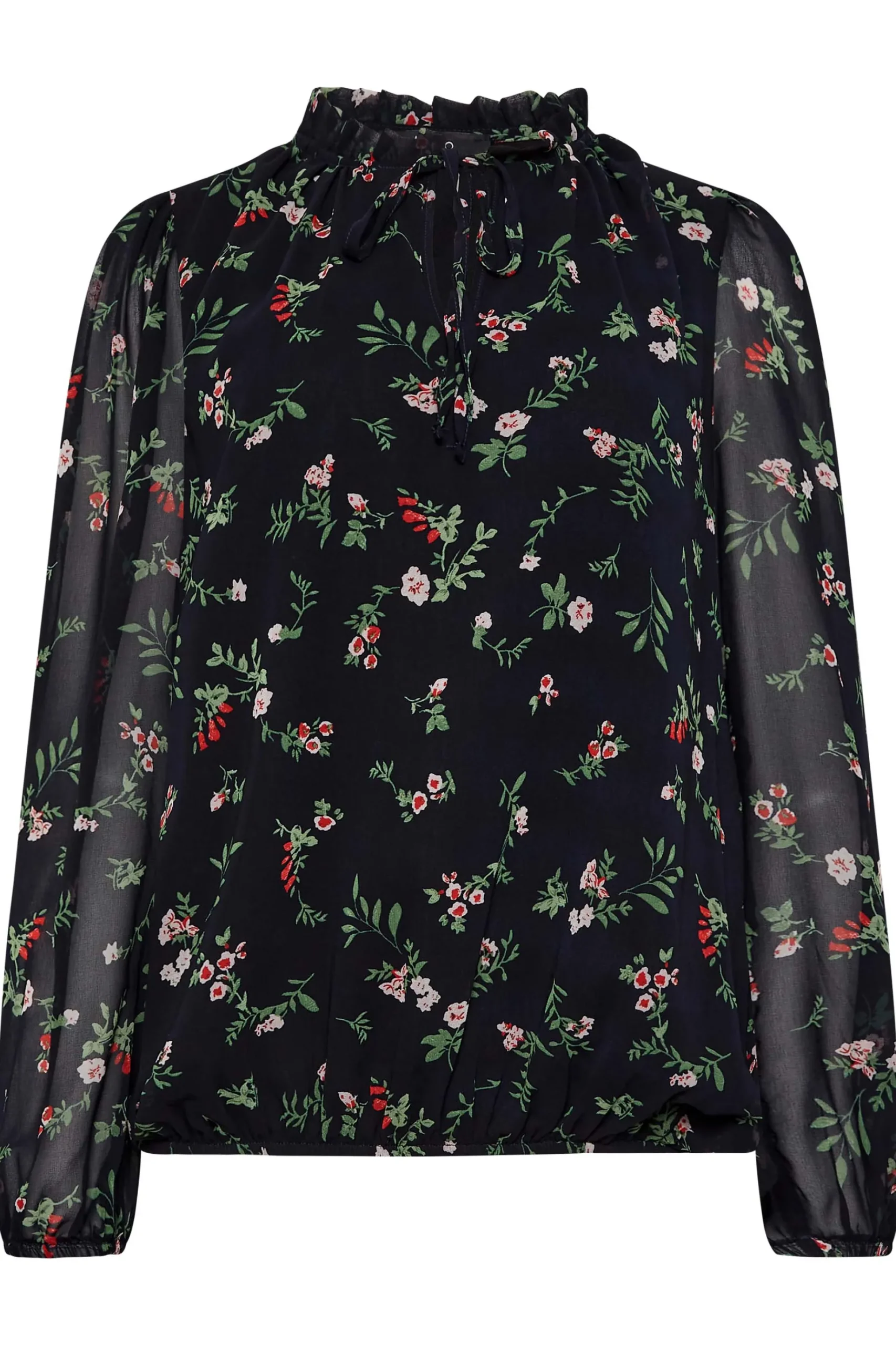 M&Co Womens M&Co Navy Blue Floral Print Tie Neck Blouse