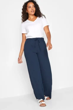 M&Co Womens M&Co Navy Blue Crepe Wide Leg Trousers