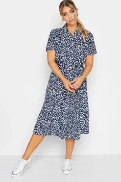 M&Co Womens M&Co Navy Blue Ditsy Print Button Through Midi Dress