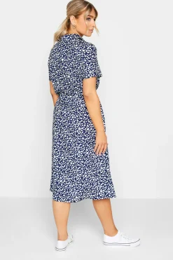 M&Co Womens M&Co Navy Blue Ditsy Print Button Through Midi Dress