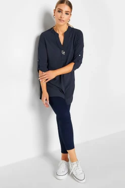 M&Co Womens M&Co Navy Blue Long Sleeve Button Blouse