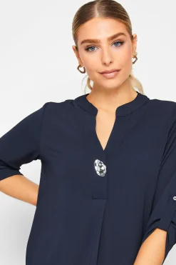 M&Co Womens M&Co Navy Blue Long Sleeve Button Blouse