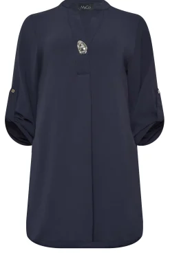 M&Co Womens M&Co Navy Blue Long Sleeve Button Blouse