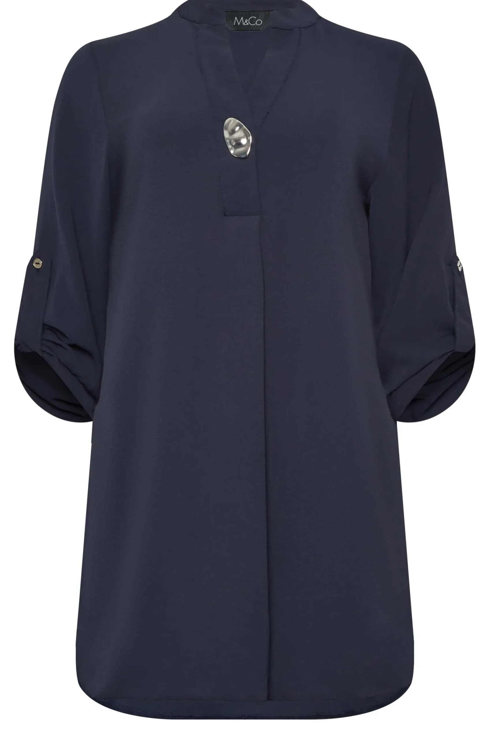M&Co Womens M&Co Navy Blue Long Sleeve Button Blouse