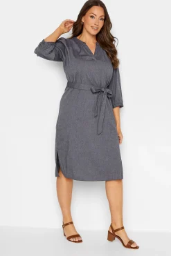 M&Co Womens M&Co Navy Blue Tie Waist Midi Tunic Dress