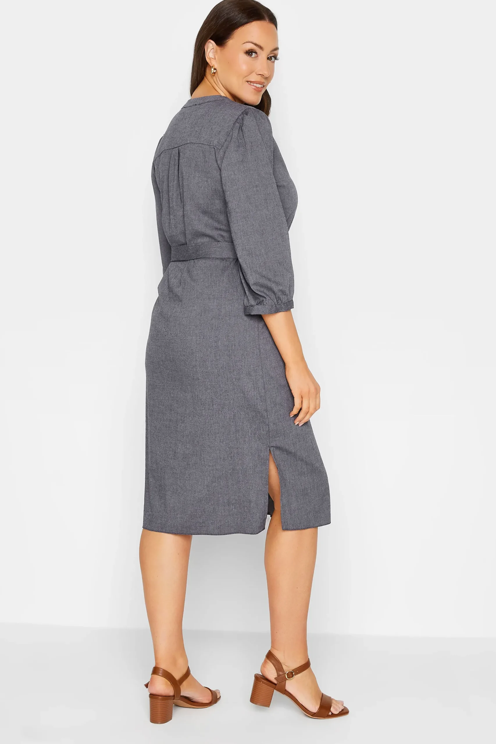 M&Co Womens M&Co Navy Blue Tie Waist Midi Tunic Dress