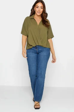 M&Co Womens M&Co Olive Green V-Neck Wrap Blouse