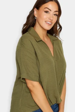 M&Co Womens M&Co Olive Green V-Neck Wrap Blouse