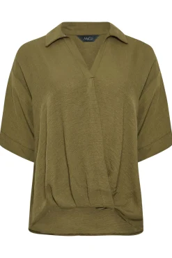 M&Co Womens M&Co Olive Green V-Neck Wrap Blouse