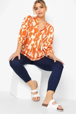 M&Co Womens M&Co Orange Abstract Print 3/4 Sleeve Blouse