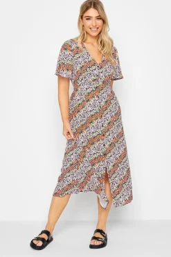 M&Co Womens M&Co Orange Ditsy Floral Print Midi Button Through Tea Dress