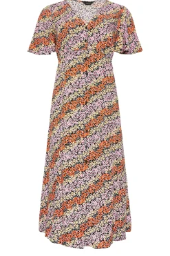 M&Co Womens M&Co Orange Ditsy Floral Print Midi Button Through Tea Dress