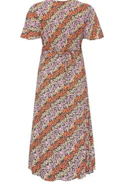 M&Co Womens M&Co Orange Ditsy Floral Print Midi Button Through Tea Dress