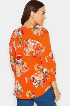 M&Co Womens M&Co Orange Floral 3/4 Sleeve Blouse