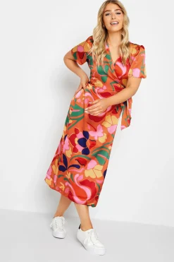 M&Co Womens M&Co Orange Floral Print Wrap Dress