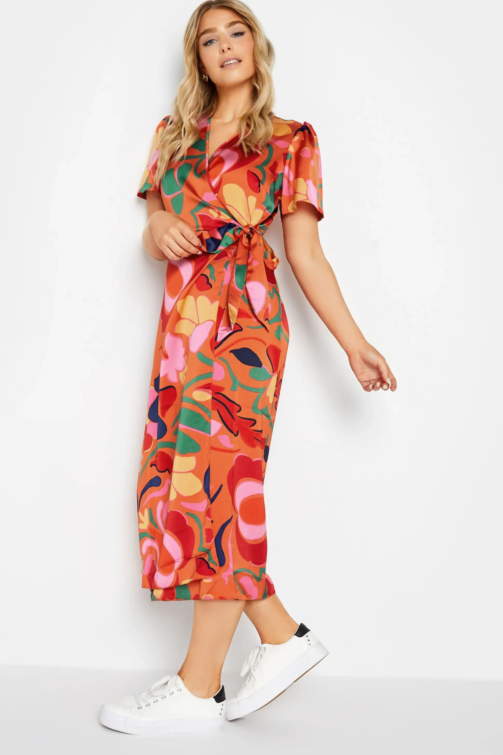 M&Co Womens M&Co Orange Floral Print Wrap Dress